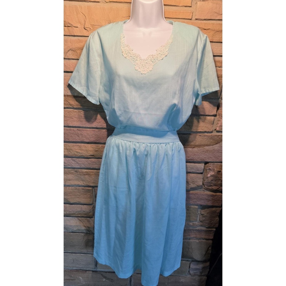 Vintage 1980s Mint Green Top & Skirt Set Size 12P